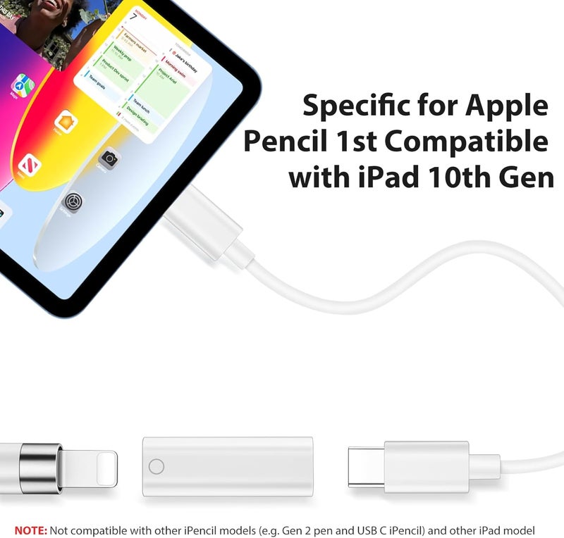ASKUBSKU محول شاحن قلم رصاص لجهاز آبل قلم الجيل الأول، محول USB-C إلى Lightning لملحقات الشحن فقط لجهاز آيباد الجيل العاشر، محول USB-C إلى قلم رصاص الجيل الأول، عبوة 2 - Image 4